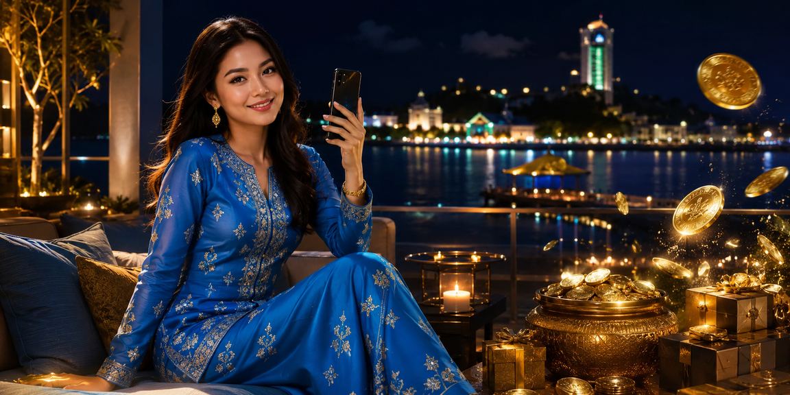 Pengguna Malaysia berpakaian baju kurung mengakses kasino mudah alih 16a dari telefon